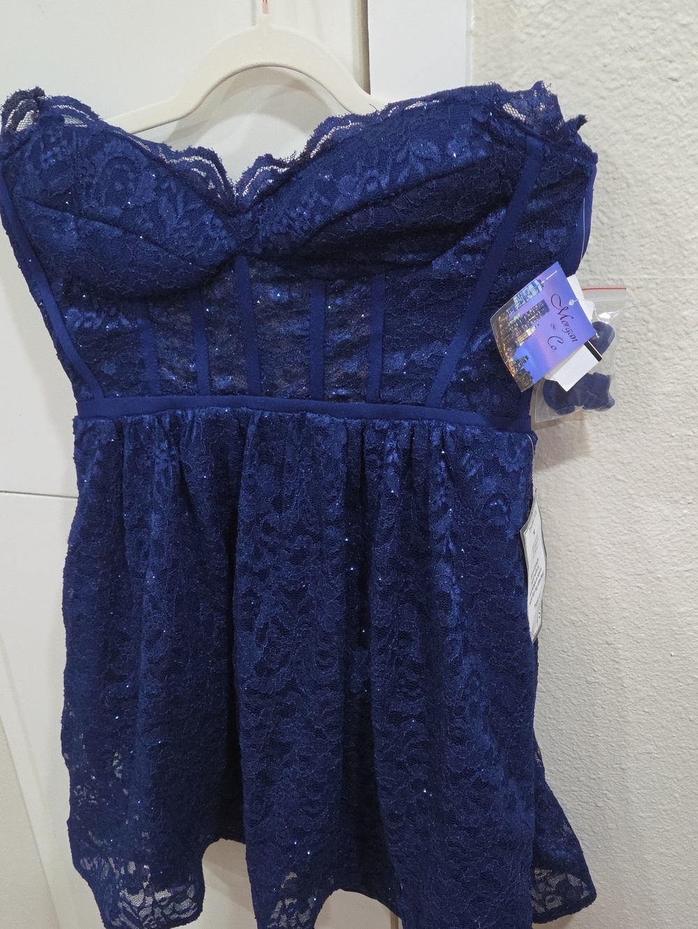 Morgan And Co Navy Blue Lace Dress